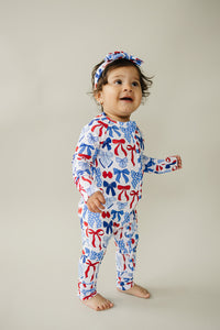 Bamboo Zip Romper  | Red-White & Bows