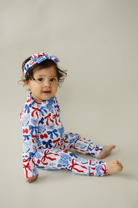 Bamboo Zip Romper  | Red-White & Bows