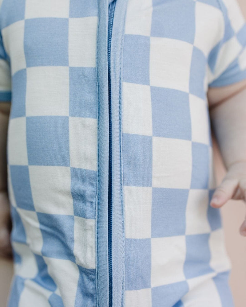 Bamboo Shorty Romper | Blue Checkered