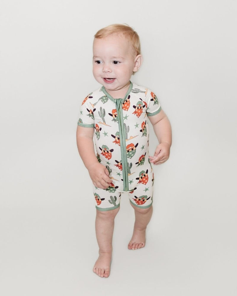 Bamboo Shorty Romper | Smiley Cowboy