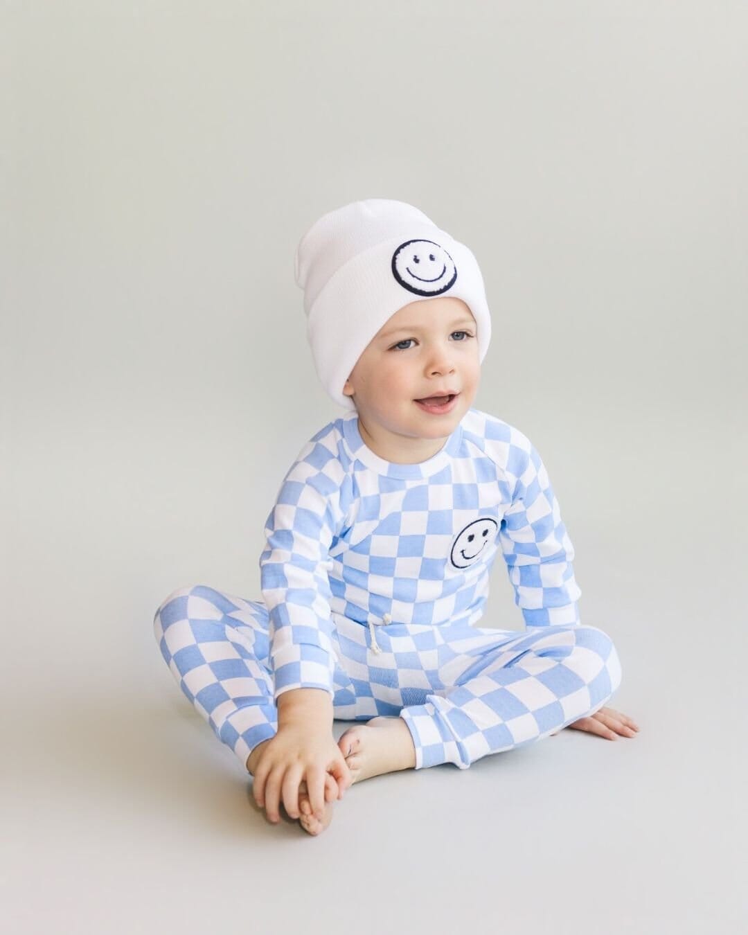 Checkered Smiley Lounge Set | Blue