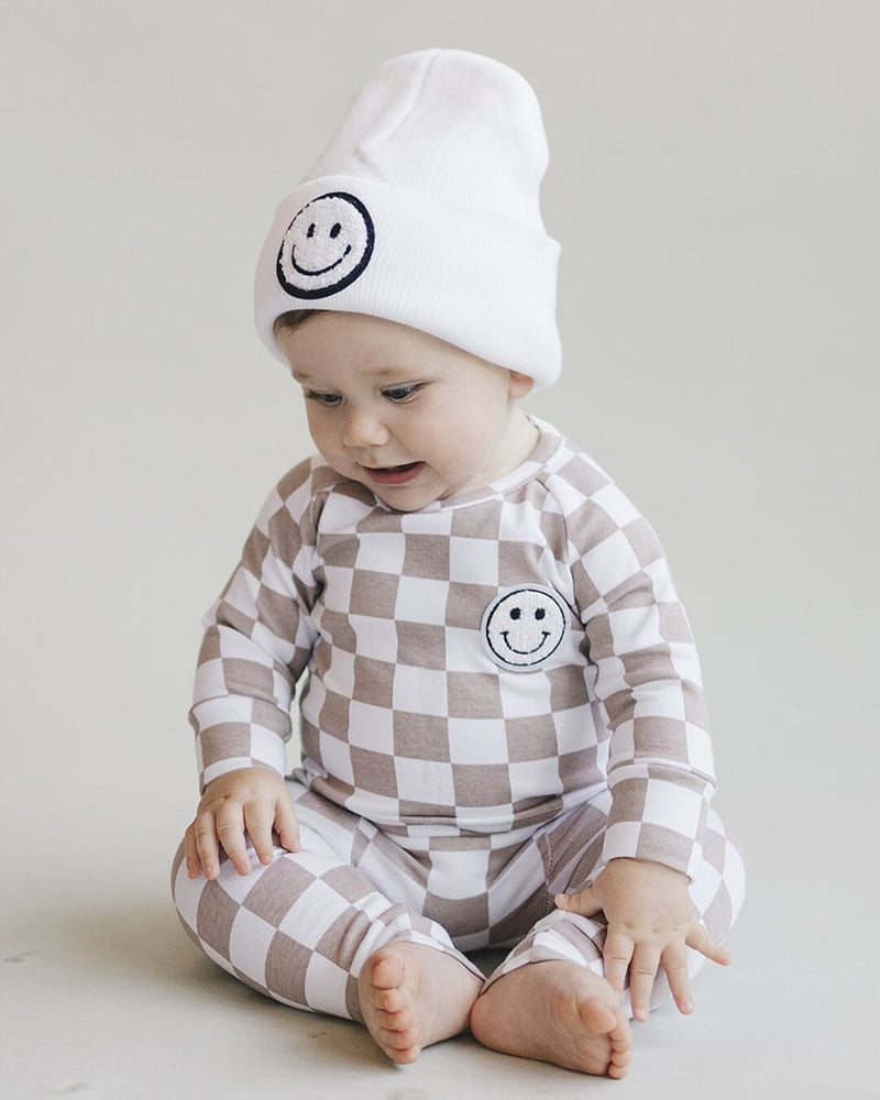 Checkered Smiley Lounge Set | Latte