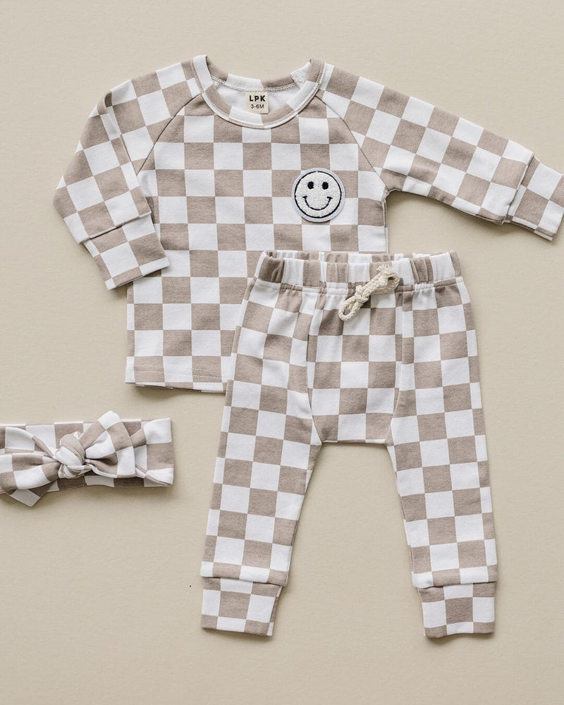 Checkered Smiley Lounge Set | Latte