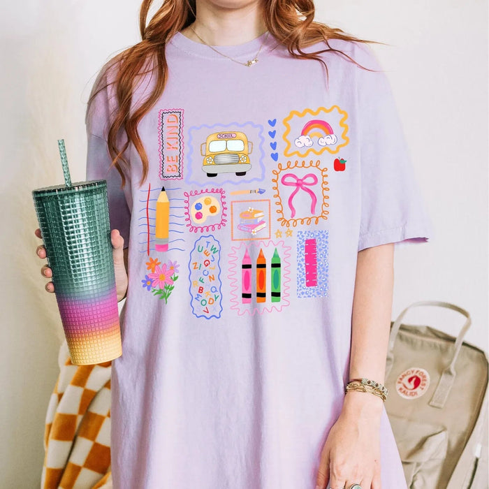 Purple Back To School Collage Comfort Tee