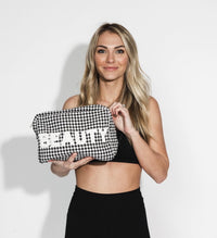 Houndstooth Beauty XL Makeup Bag - Black