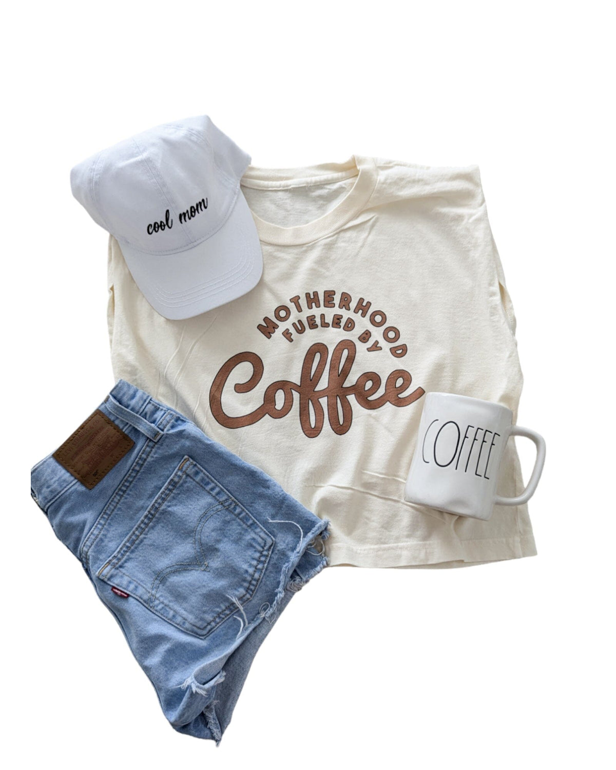 Motherhood Fueled By Coffee Boxy Muscle tee