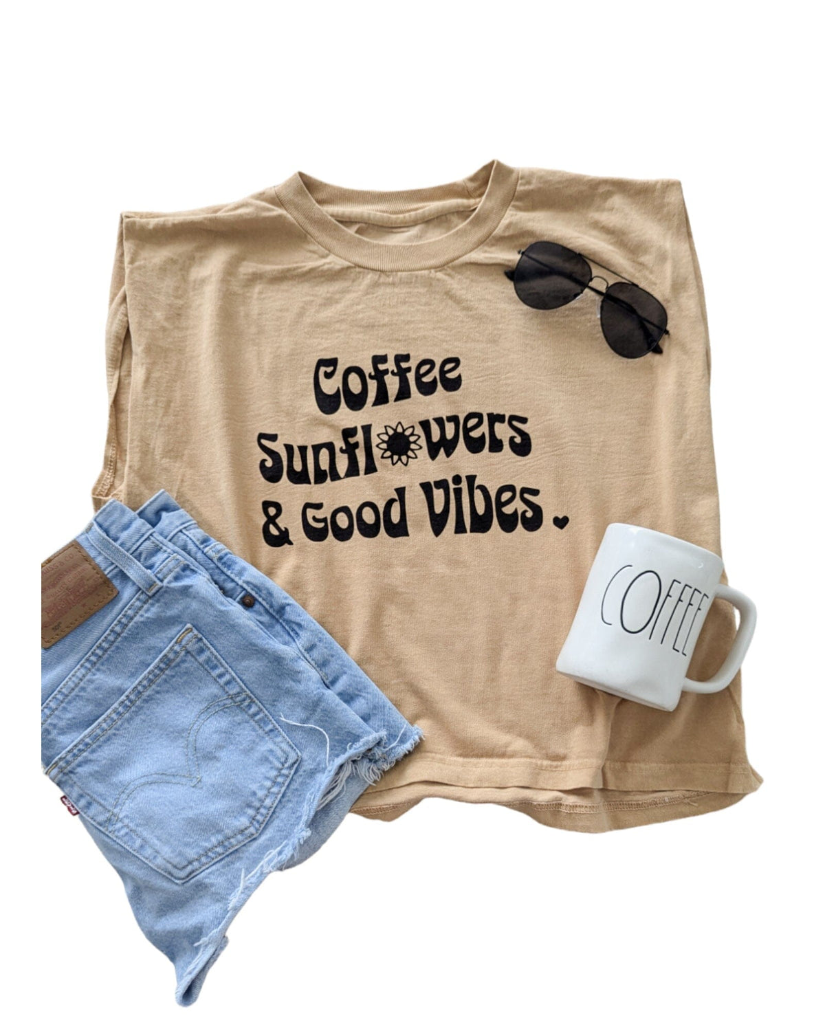 Coffee Sunflowers Good Vibes Muscle Tee