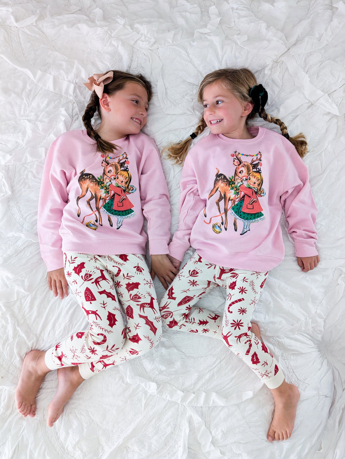 Nostalgic Reindeer and Girl Pullover