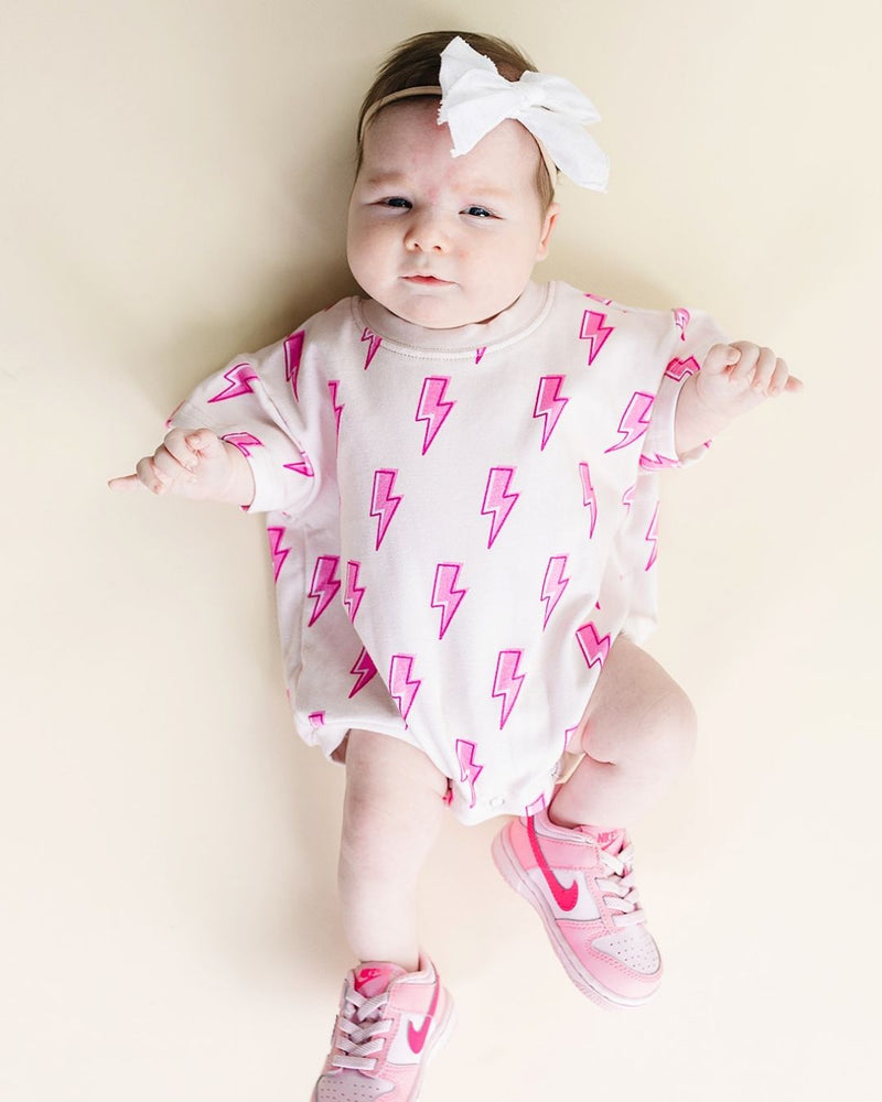 Short Sleeve Bubble Romper | Pink Bolts