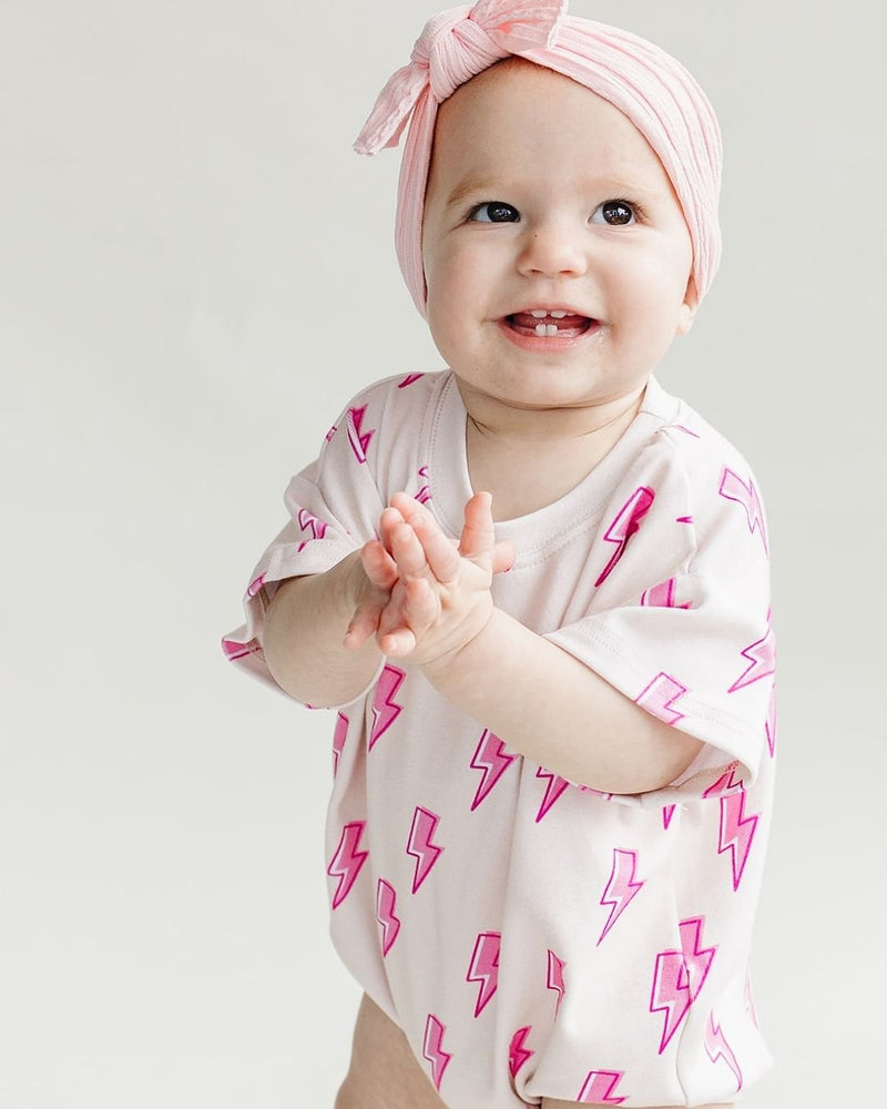 Short Sleeve Bubble Romper | Pink Bolts