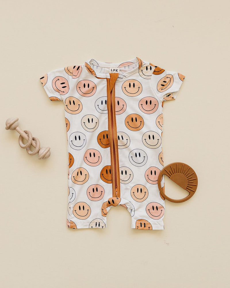 Smiley Bamboo Short Romper | Copper