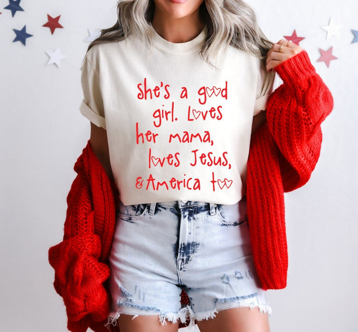 Loves Jesus and America Too Comfort Tee