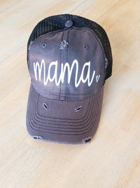 Mama 🖤 Charcoal Distressed Vintage Trucker Hat