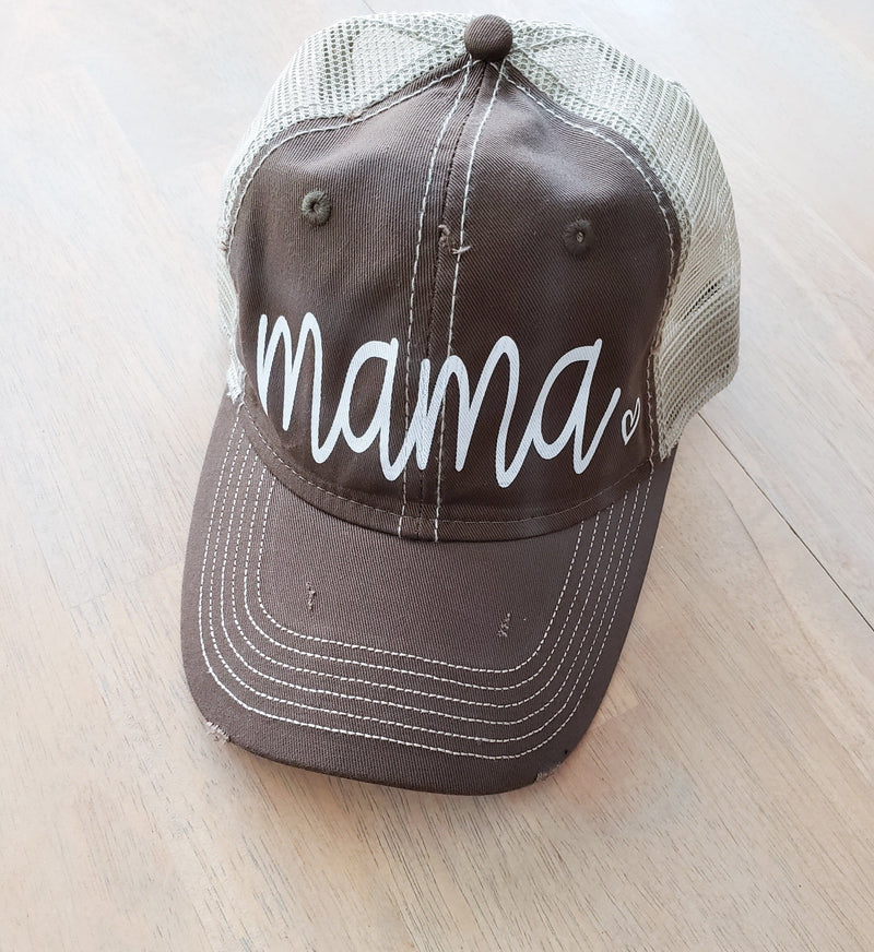 Mama 🖤 Distressed Fatigued Vintage Trucker Hat