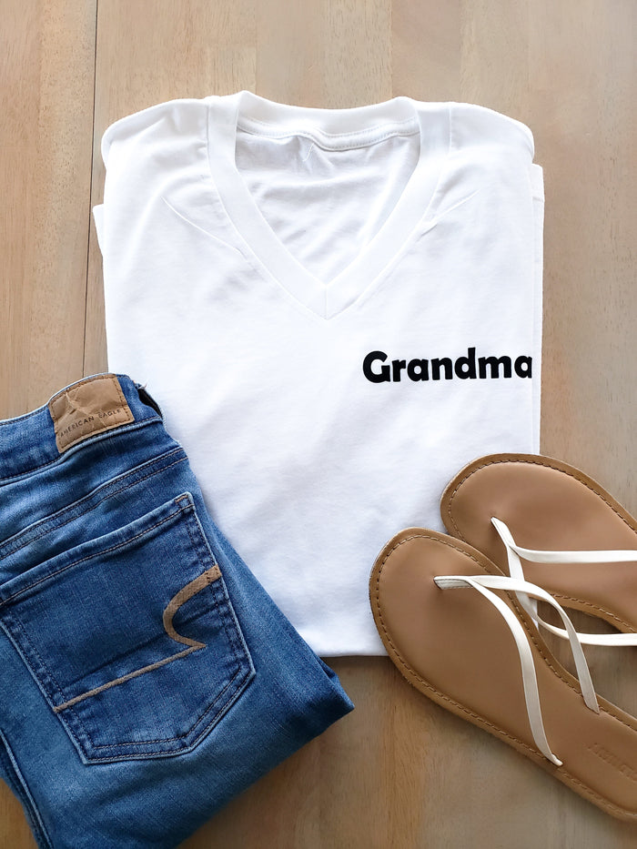 Grandma Basic V-Neck White Cotton Tee