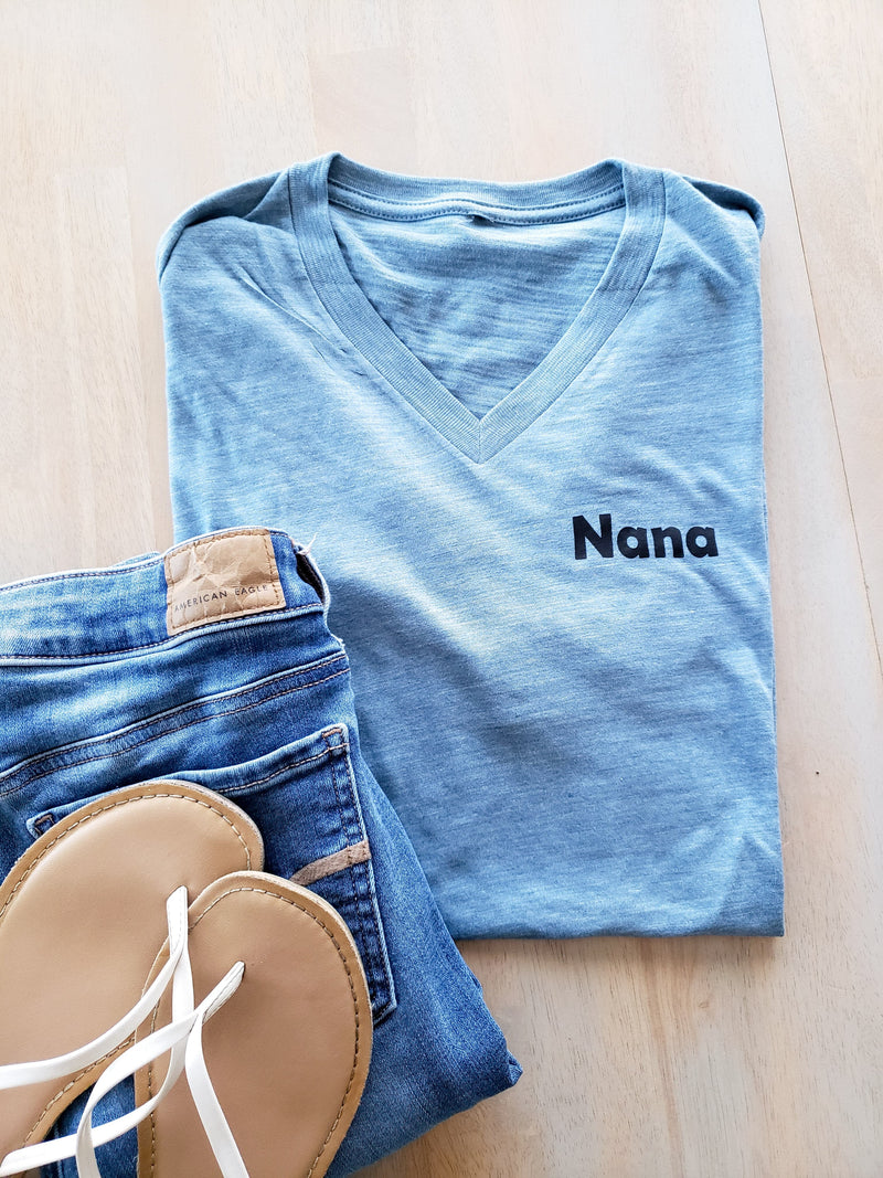 Nana V-Neck Basic Blue Cotton Tee