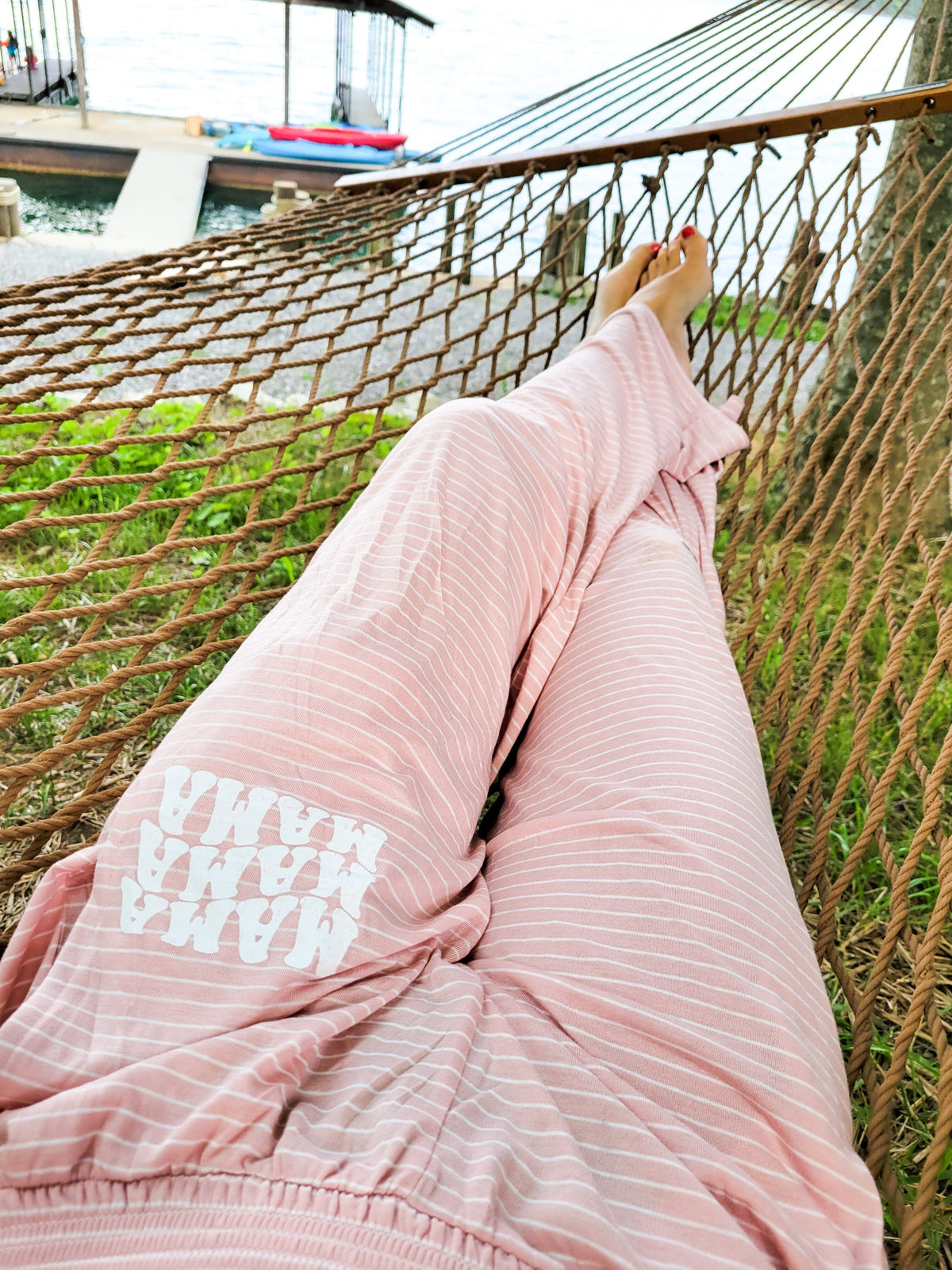 Pink and White Striped Lounge Pants