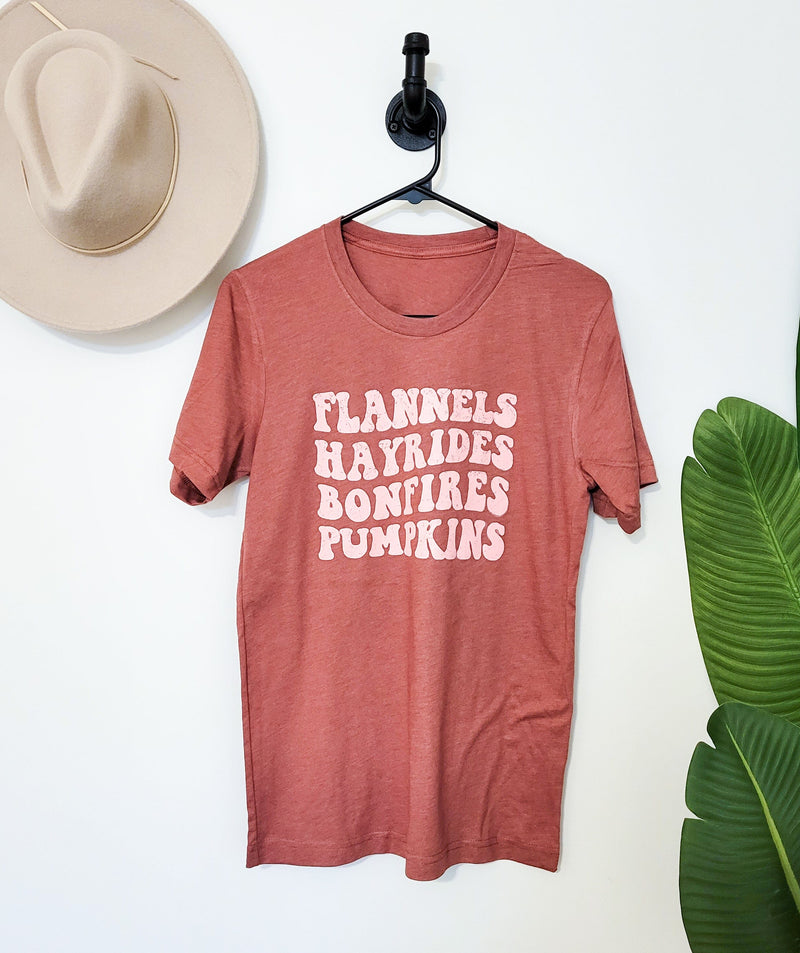Flannels Hayrides Bonfires Pumpkins Tee