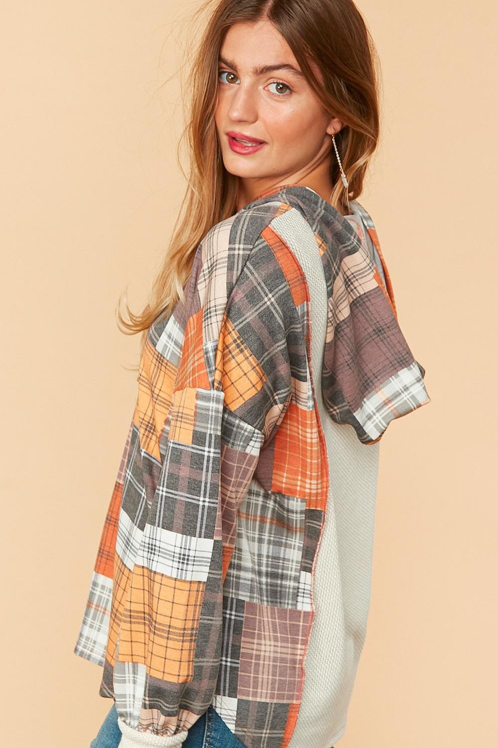 Plaid Patchwork Hooded
