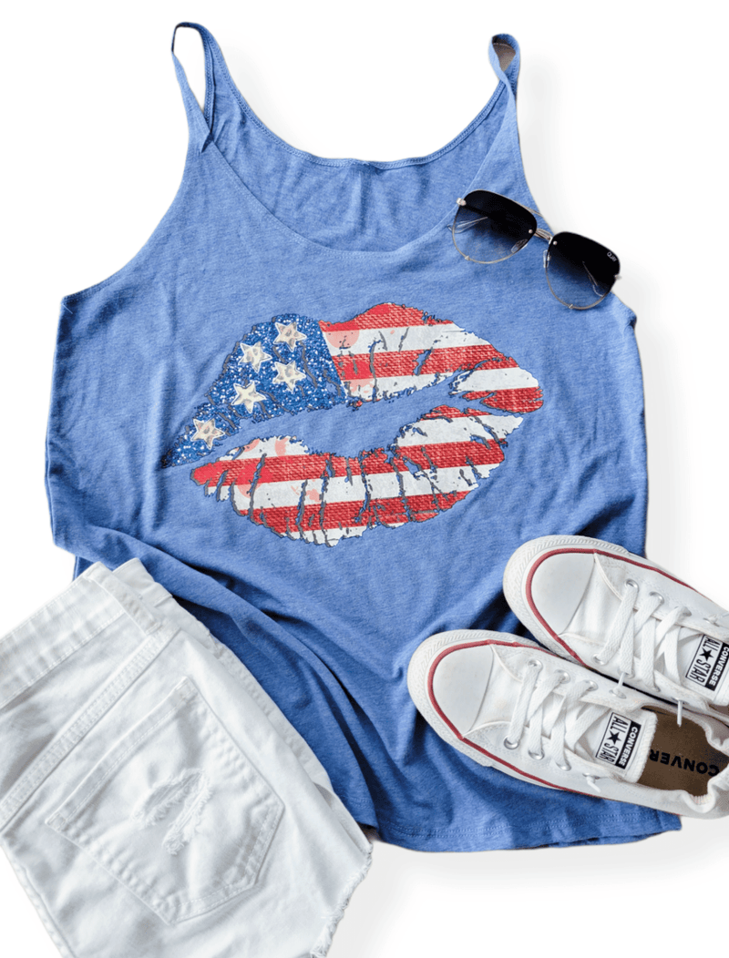 Red White and Blue Lips Women's Tank Top