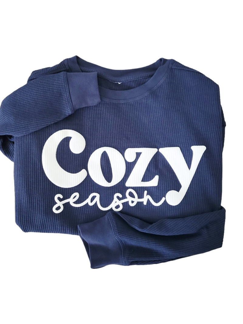 Cozy Season Navy Waffle Knit Sweatshirt