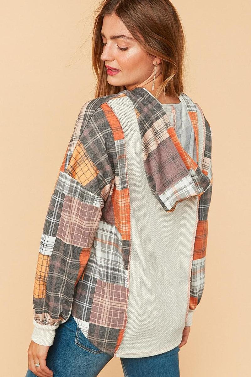 Plaid Patchwork Hooded